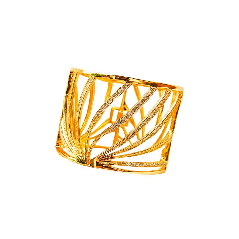 Broad Bangle With Stone Lines