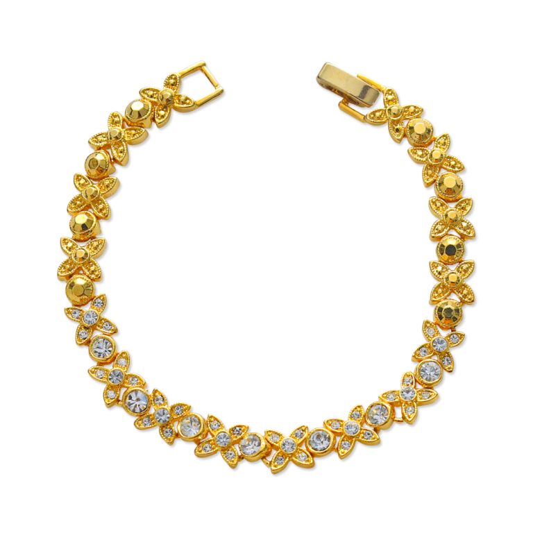 Four Petal Flower And Round Stone Bracelet