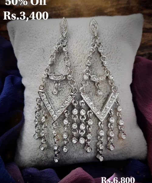 V Shape Stone Dropping Long Earring - Offer