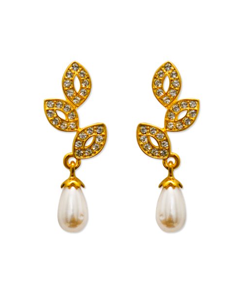 Leaves & Small Pearl Teardrop Earring