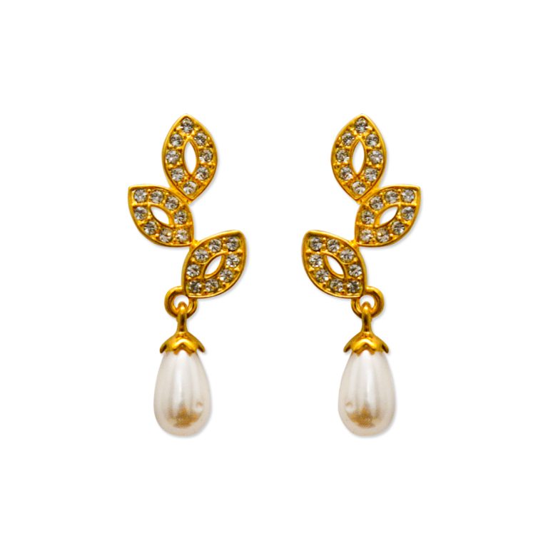 Leaves & Small Pearl Teardrop Earring