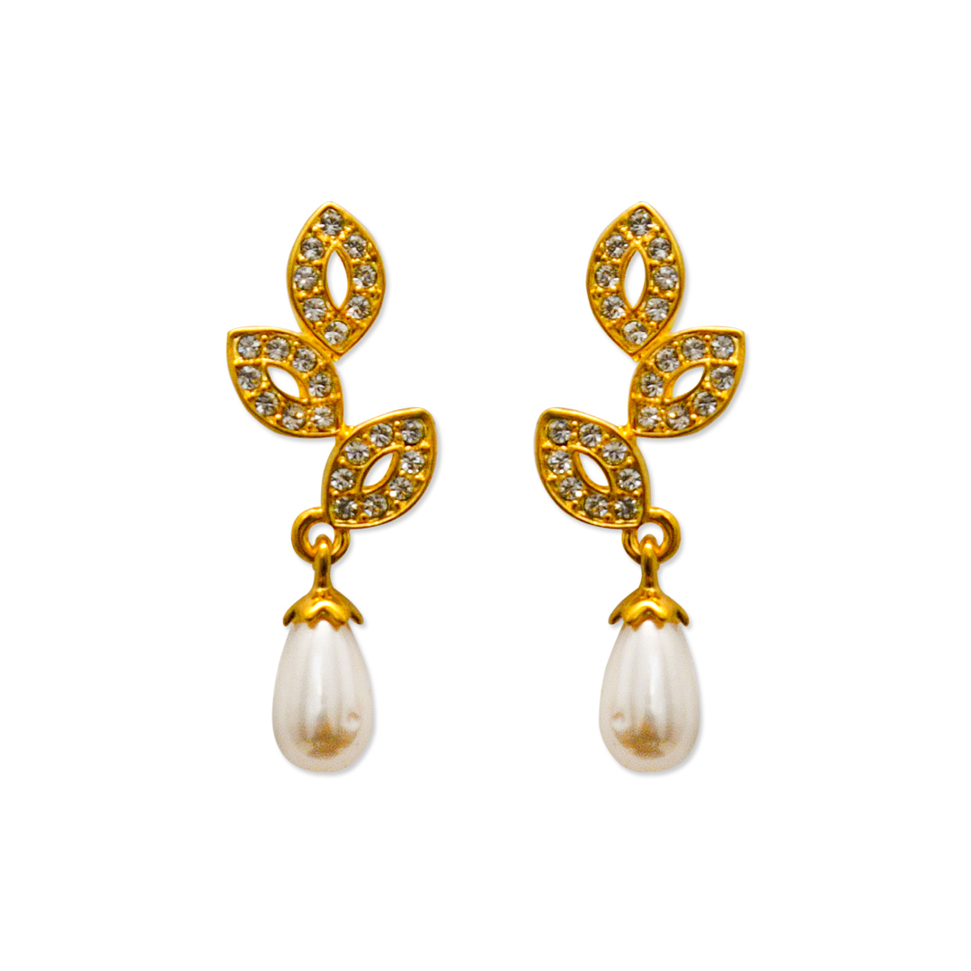 Leaves & Small Pearl Teardrop Earring