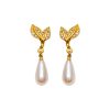 Gold leaf and pearl drop earrings Sri Lanka
