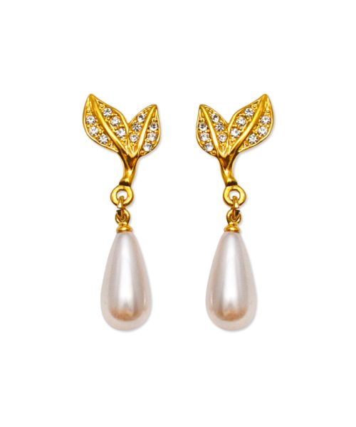 Gold leaf and pearl drop earrings Sri Lanka