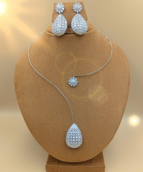 Front Open Stone Teardrop Necklace Set