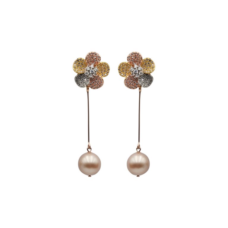 Five Petal Flower With Pearl Drop Earring