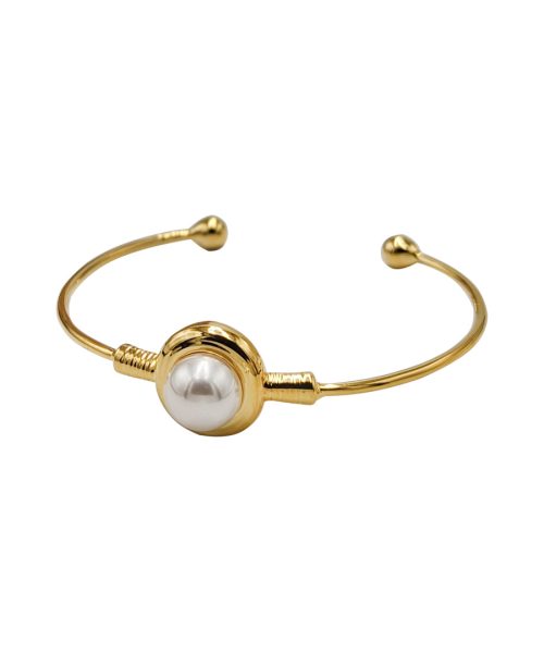 Wire Wrapped Pearl Adjustable Bangle