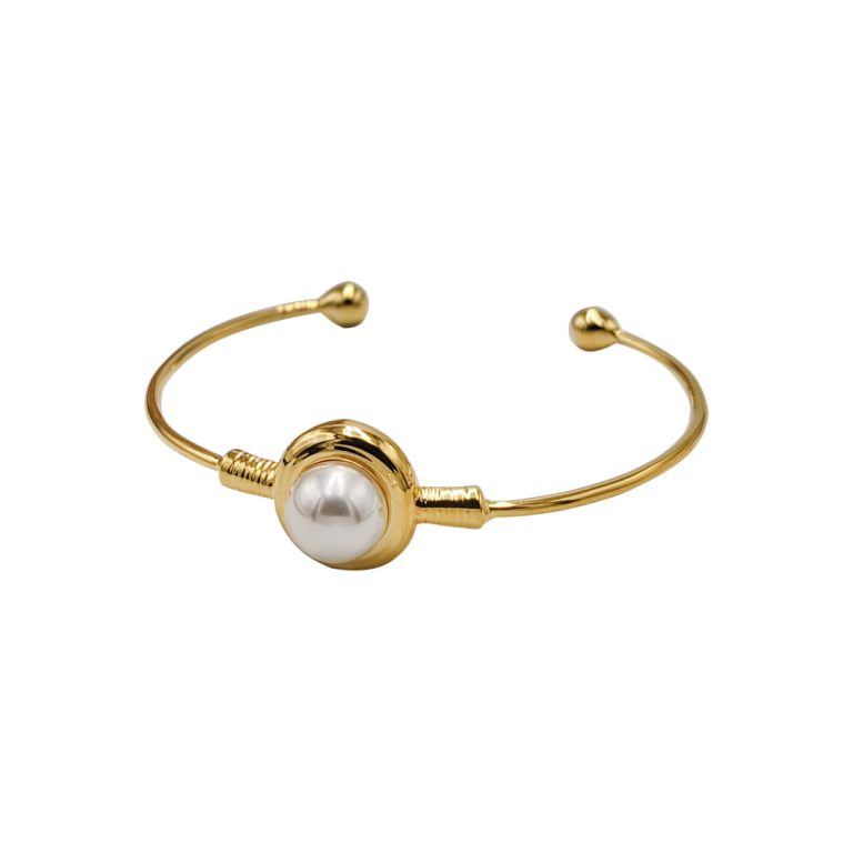 Wire Wrapped Pearl Adjustable Bangle