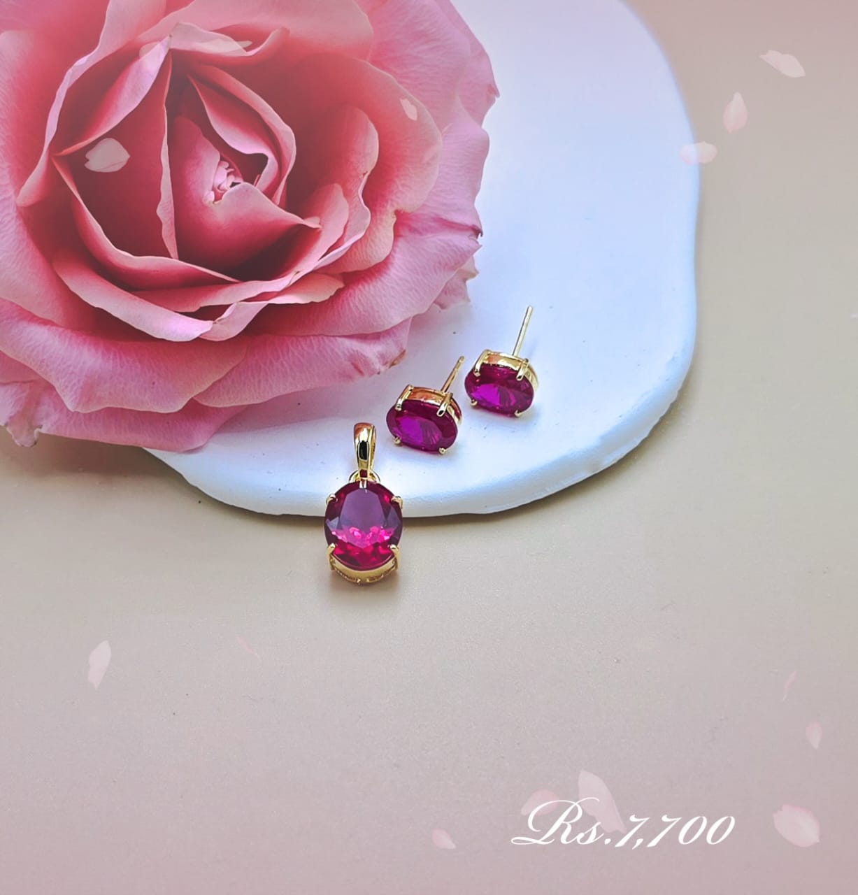 Coloured Stone pendant & Earring Set - Image 2