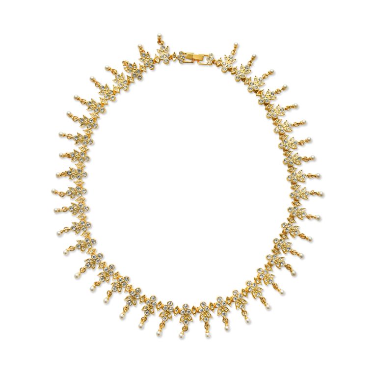 Stone & Metal Pearl Drooping Necklace