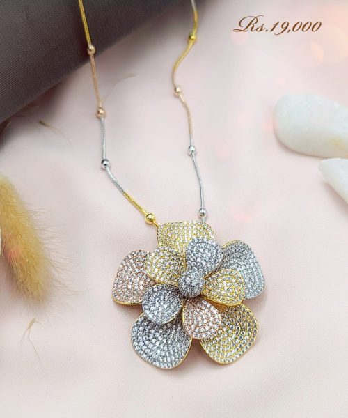 Tricolour Double Petal Flower Ball Necklace