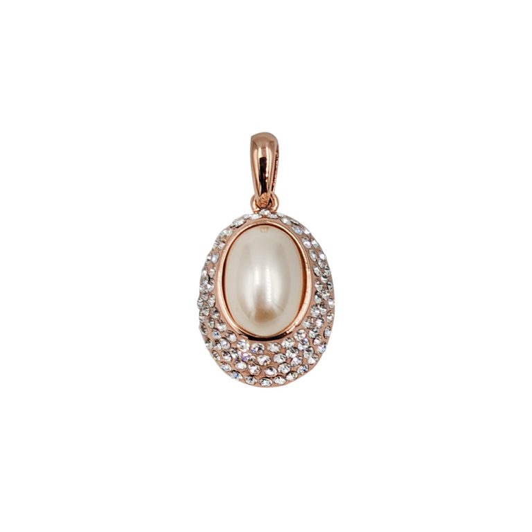 Pearl & Stone Oval Pendant Necklace