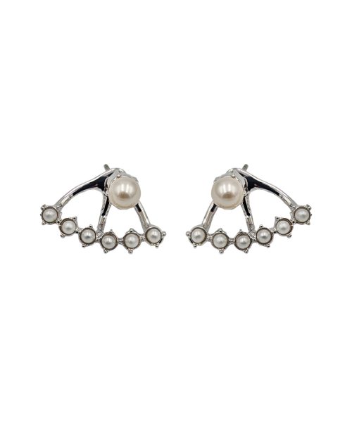 Metal & Pearl Line Silver earring