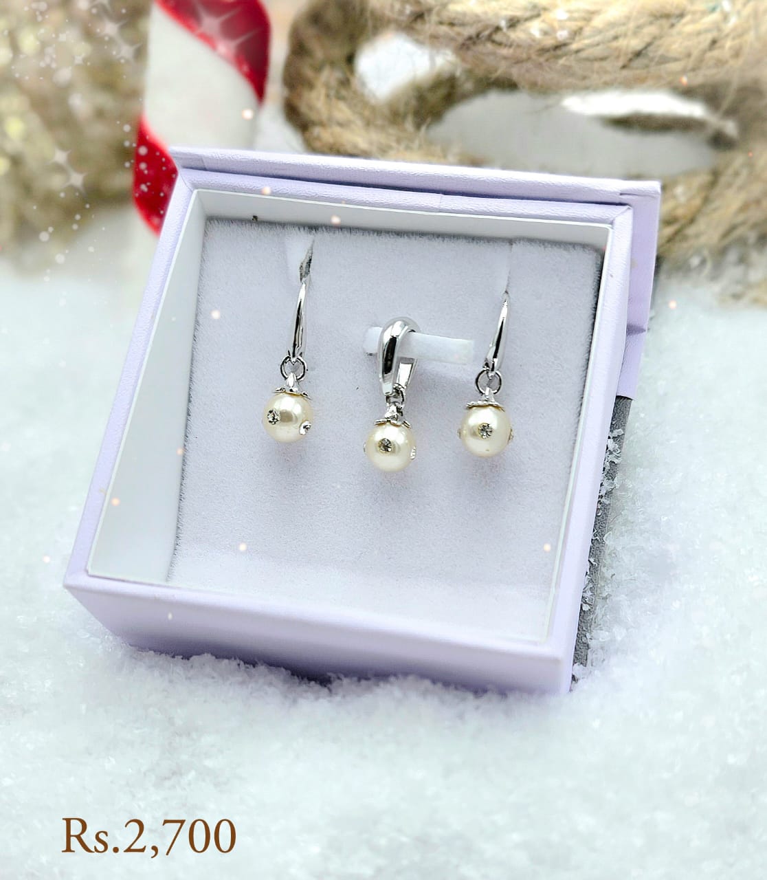 Round Pearl Drop Hook Earring & Pendant Set - Image 2