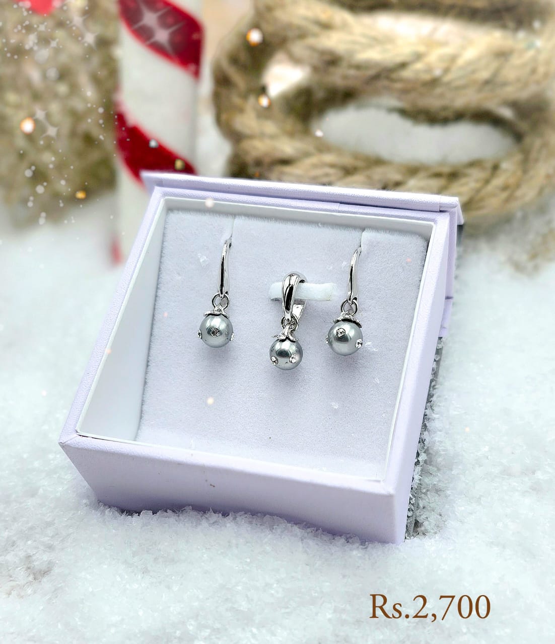 Round Pearl Drop Hook Earring & Pendant Set - Image 3