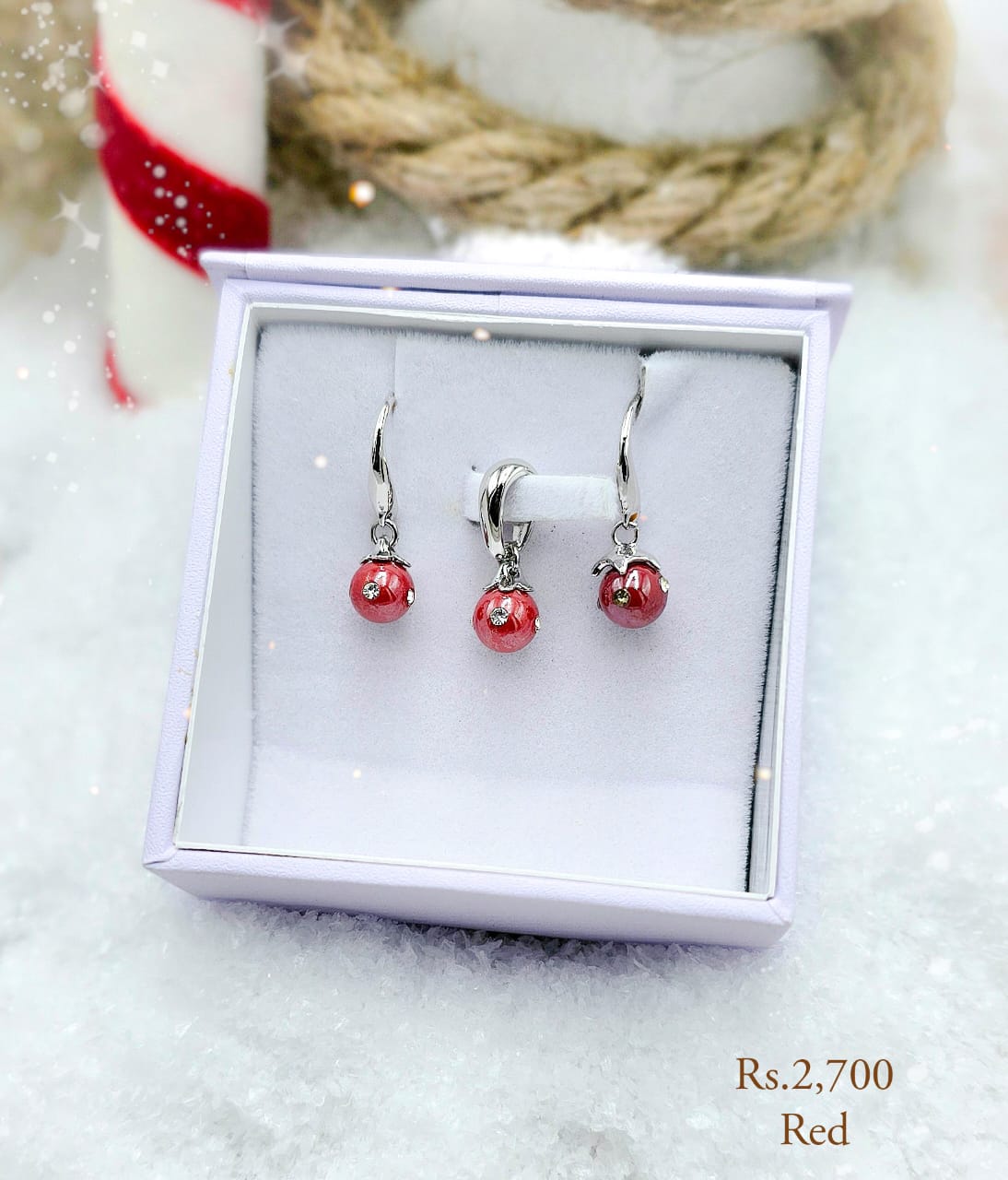 Round Pearl Drop Hook Earring & Pendant Set - Image 4