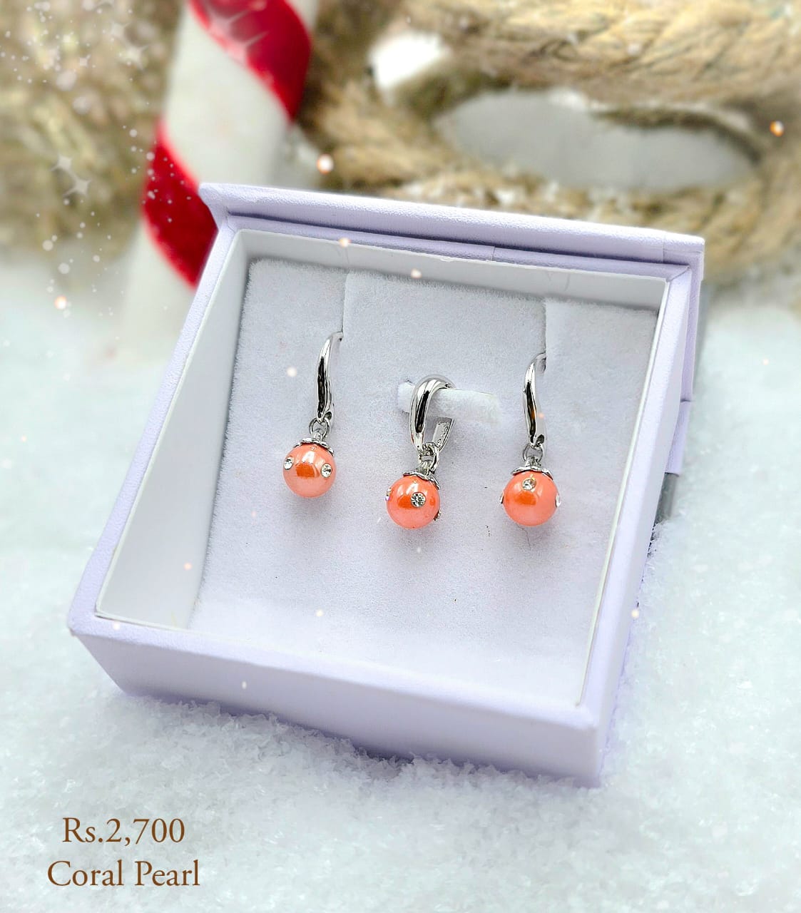 Round Pearl Drop Hook Earring & Pendant Set - Image 5