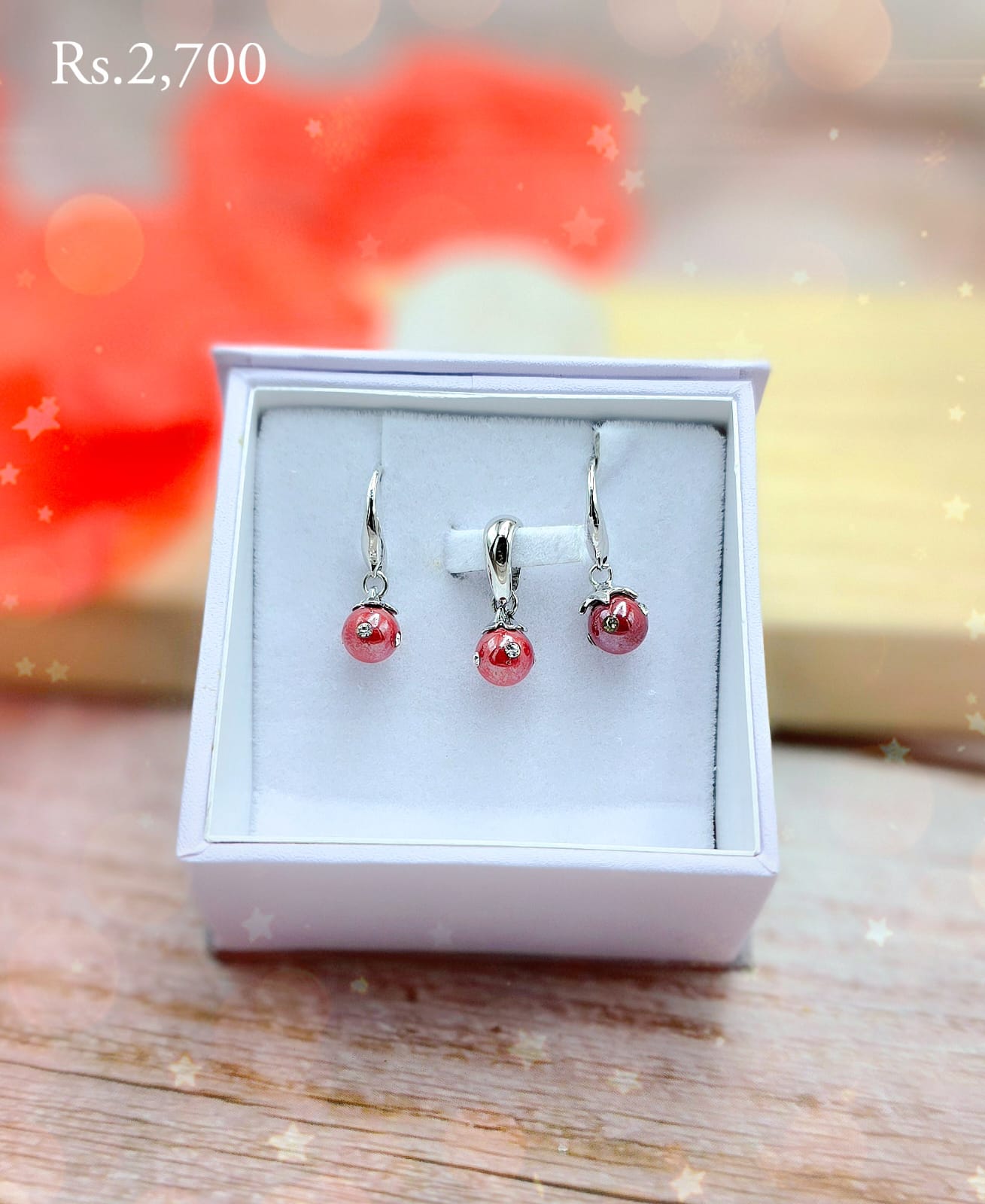 Round Pearl Drop Hook Earring & Pendant Set - Image 6