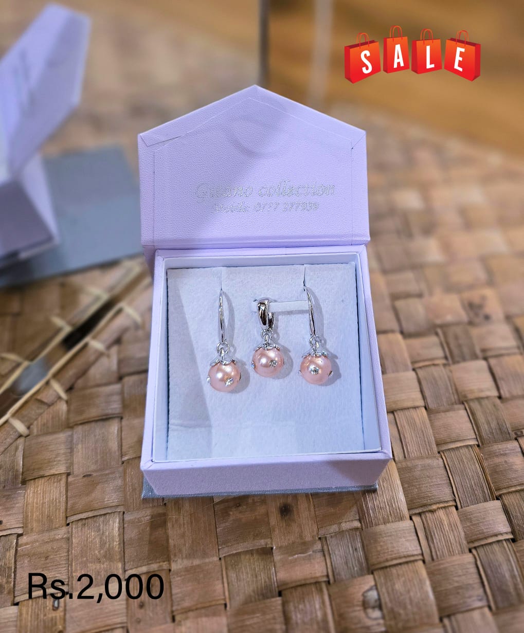 Round Pearl Drop Hook Earring & Pendant Set - Image 7