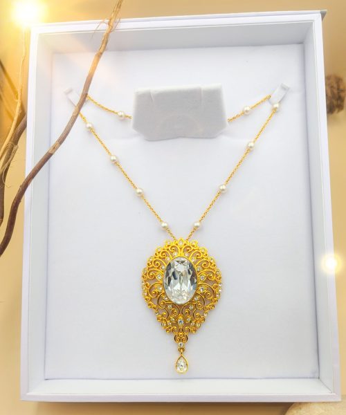 White Stone Pearl Long Necklace-offer