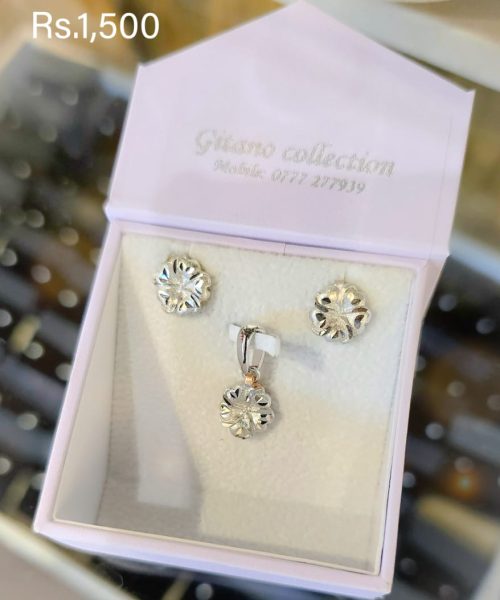 Silver & Rose Gold Flower Pendant Set-Offer