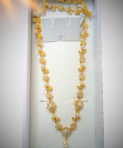 Pearl & Stone Flower Leaf Necklace-Offer