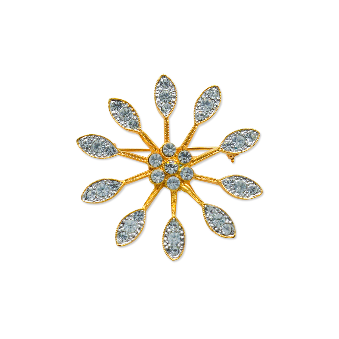 Gold Flower Stone Saree Pin