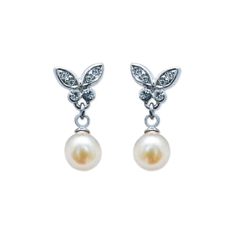 Pearl & Silver Butterfly Earring