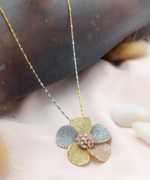 Blooming Flower Pendant With Twisted Small Ball Chain