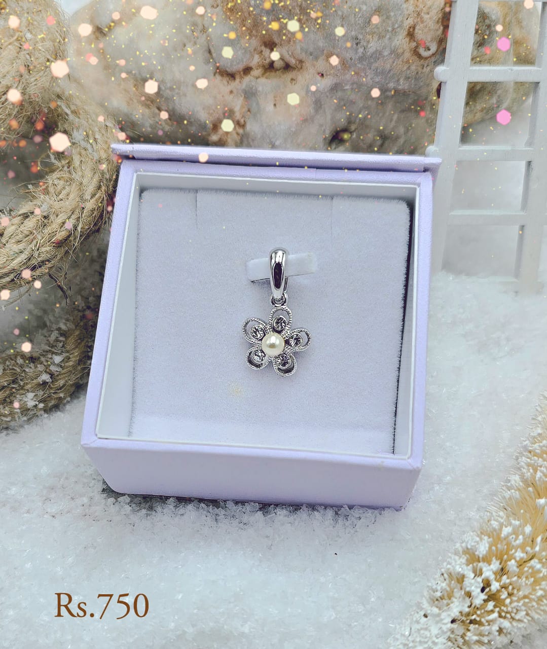 Dainty Pearl Flower Pendant Set - Image 2