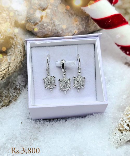 Silver Tortoise Pendant & Earring Set