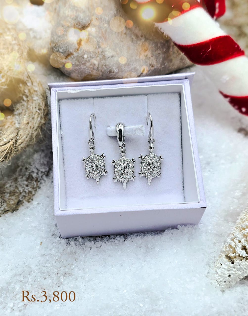 Silver Tortoise Pendant & Earring Set