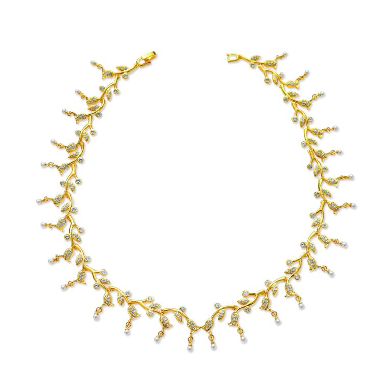 Stone Leaf Pearl Drooping Necklace