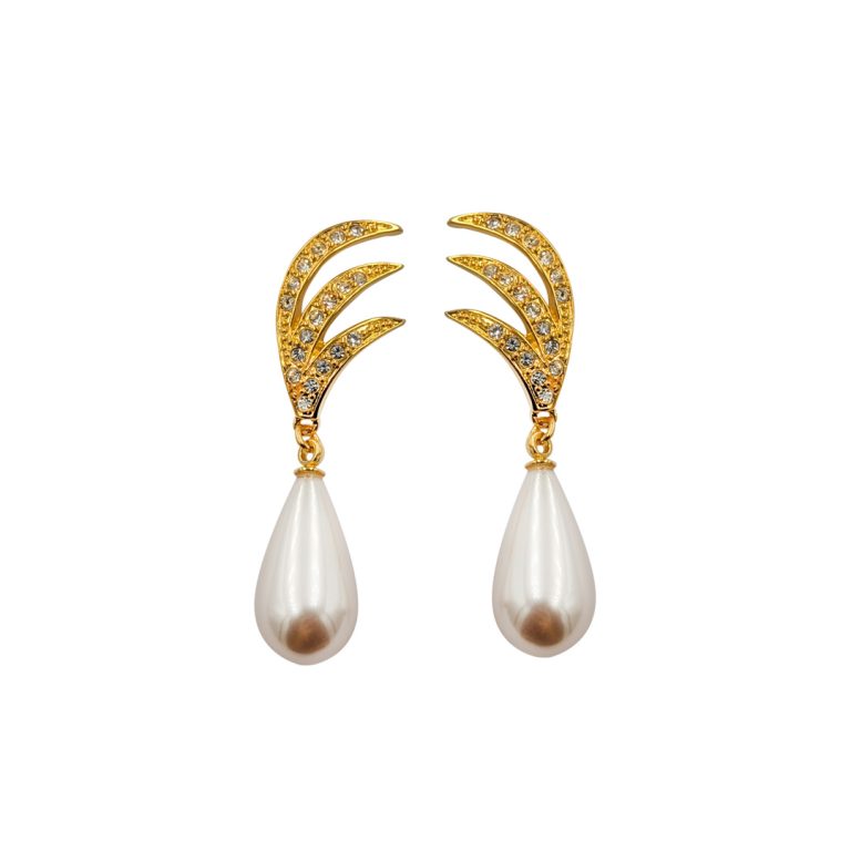 Glided Wave Pearl Teardrop Earring