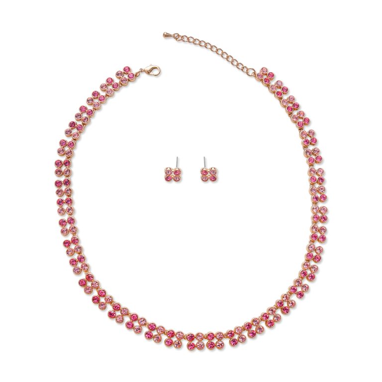 Four Stone Square Necklace & Earring