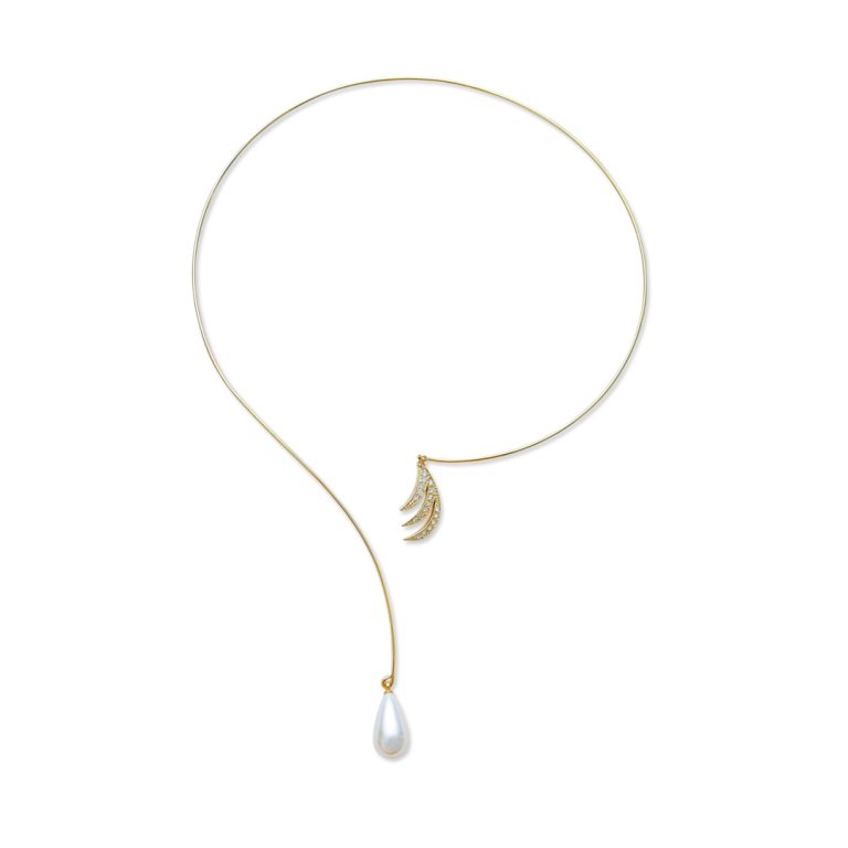 Glided Wave Pearl Teardrop Front Open Necklace Set