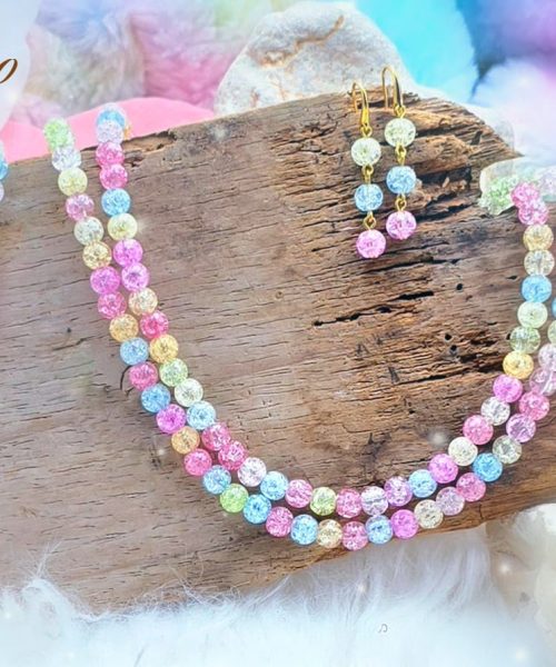 Pastel Crackle Double Strand Necklace Set