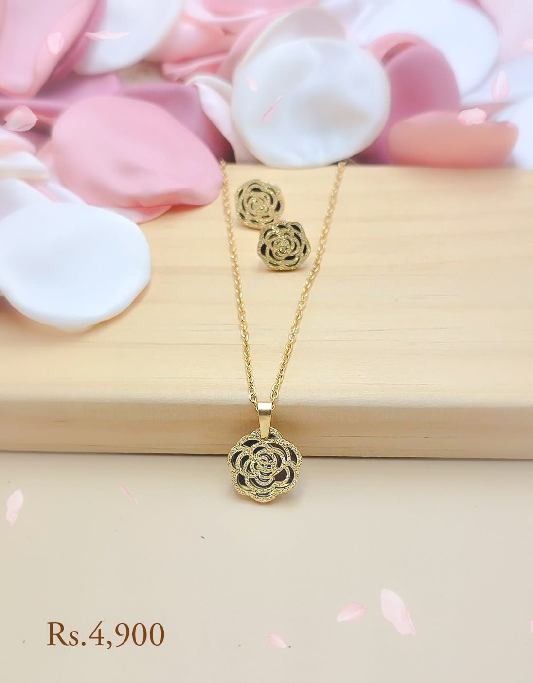 Fancy Metal Rose Necklace Full Set - Image 4