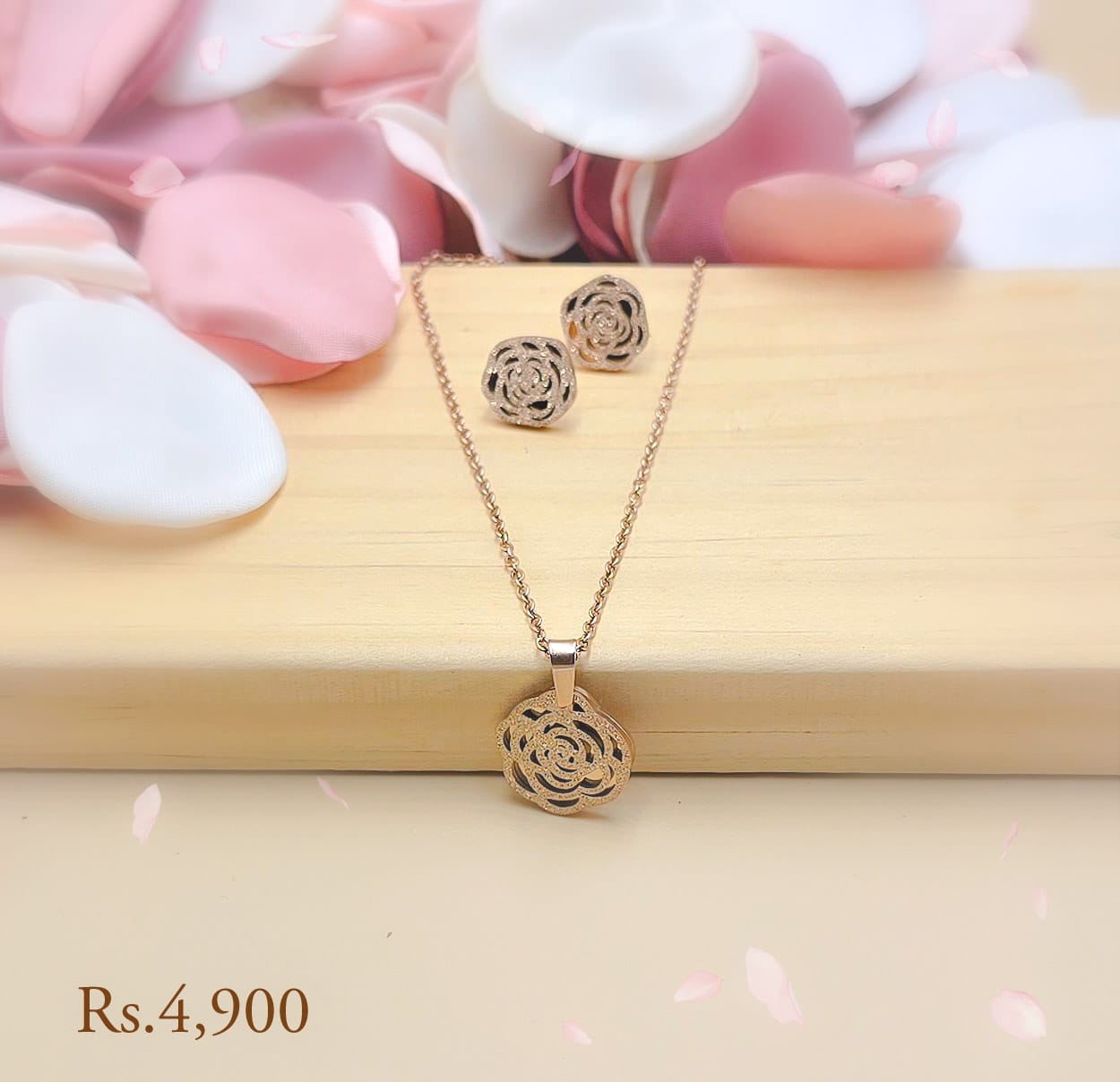Fancy Metal Rose Necklace Full Set - Image 9