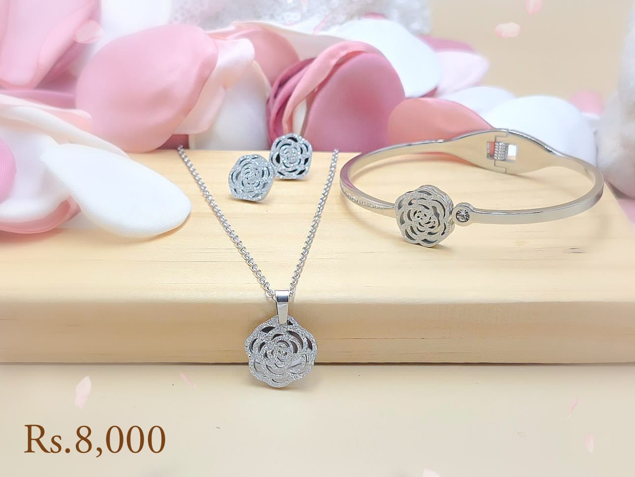 Fancy Metal Rose Necklace Full Set - Image 13