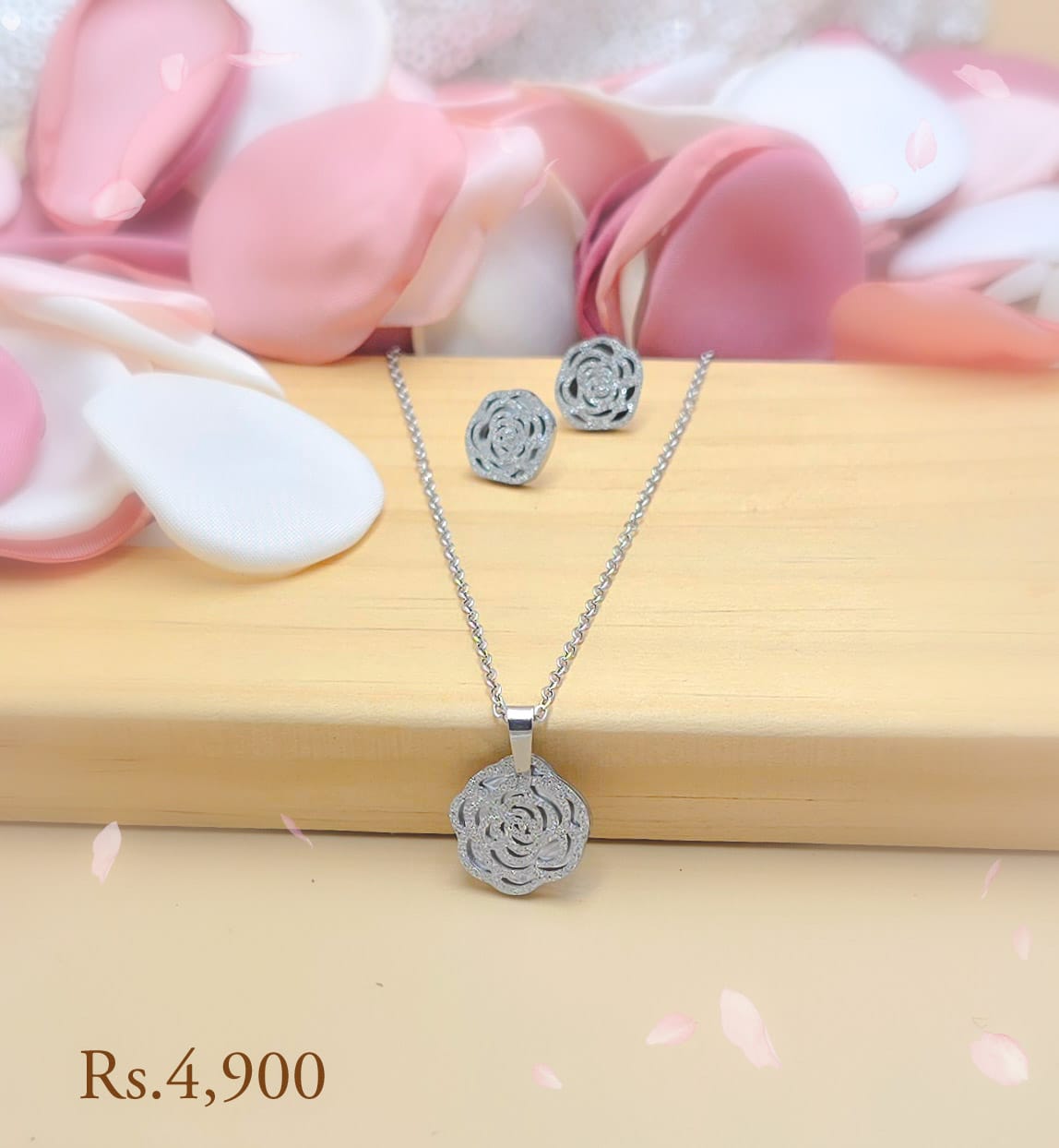 Fancy Metal Rose Necklace Full Set - Image 14