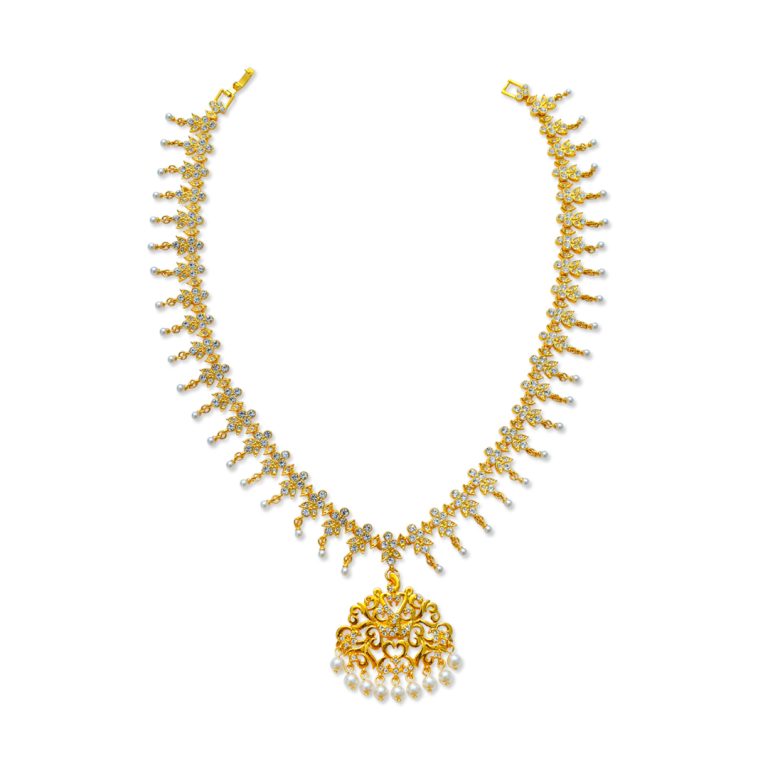 Stone & Metal Pearl Drooping Pendant Necklace