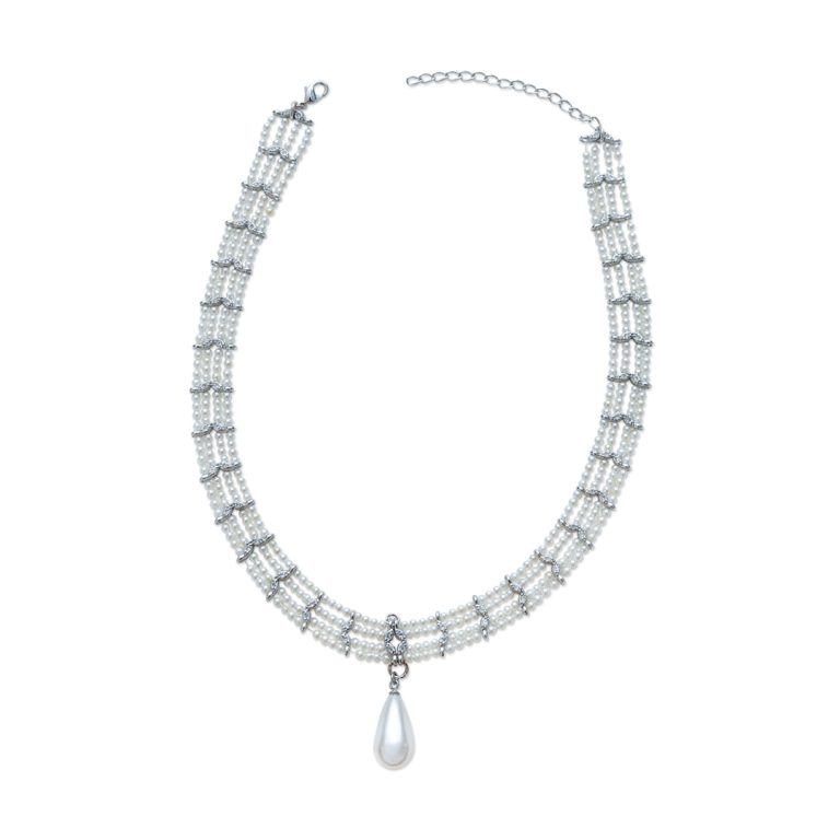 Dainty Pearl Four Strand Pendant Choker Necklace