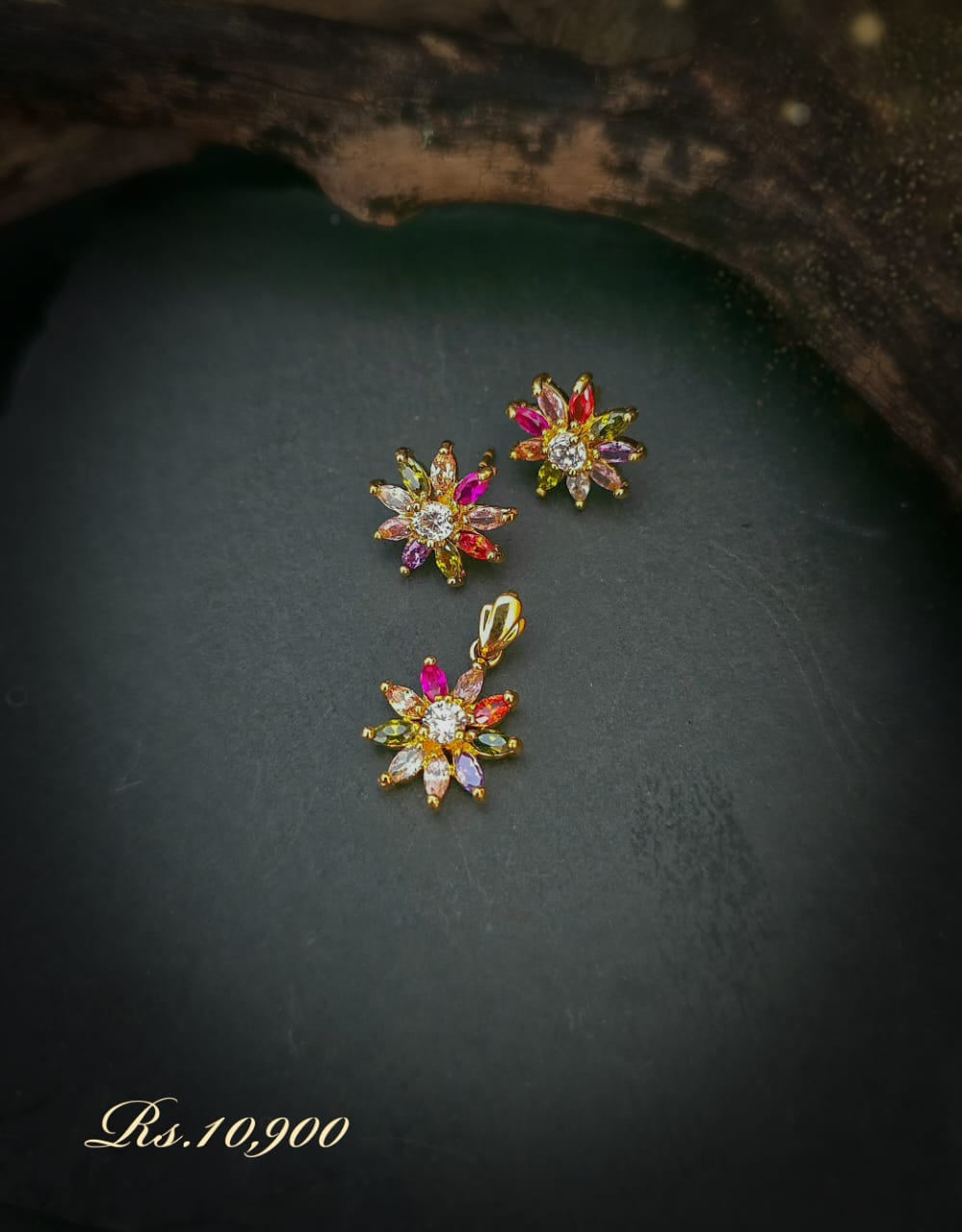Multicolour Small Flower Pendant Set - Image 2