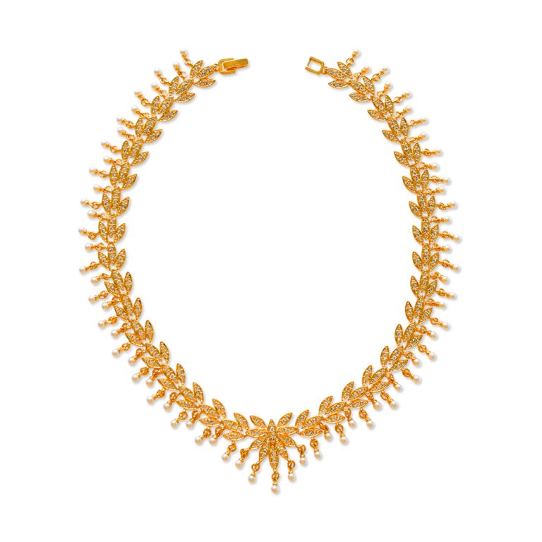 Pearl Bloom Stone Leaf Necklace