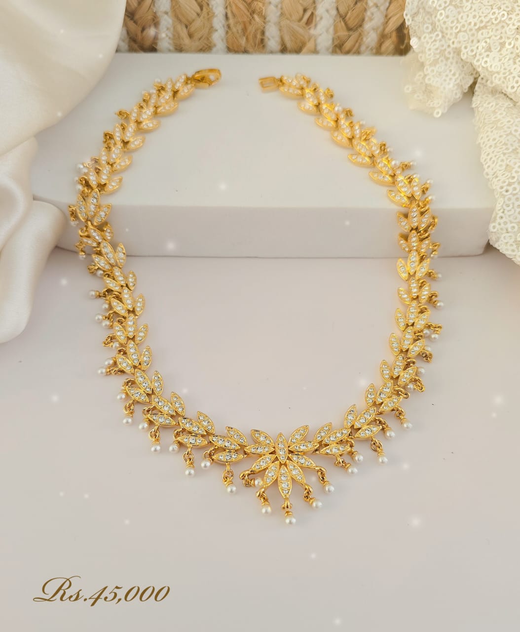 Pearl Bloom Stone Leaf Necklace - Image 2