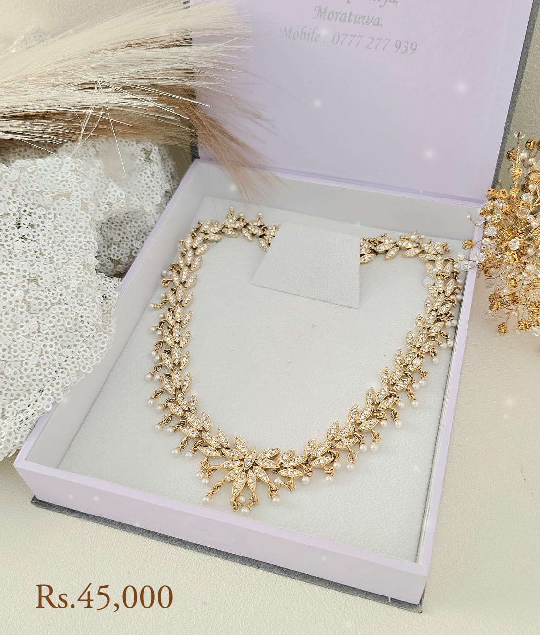 Pearl Bloom Stone Leaf Necklace - Image 2