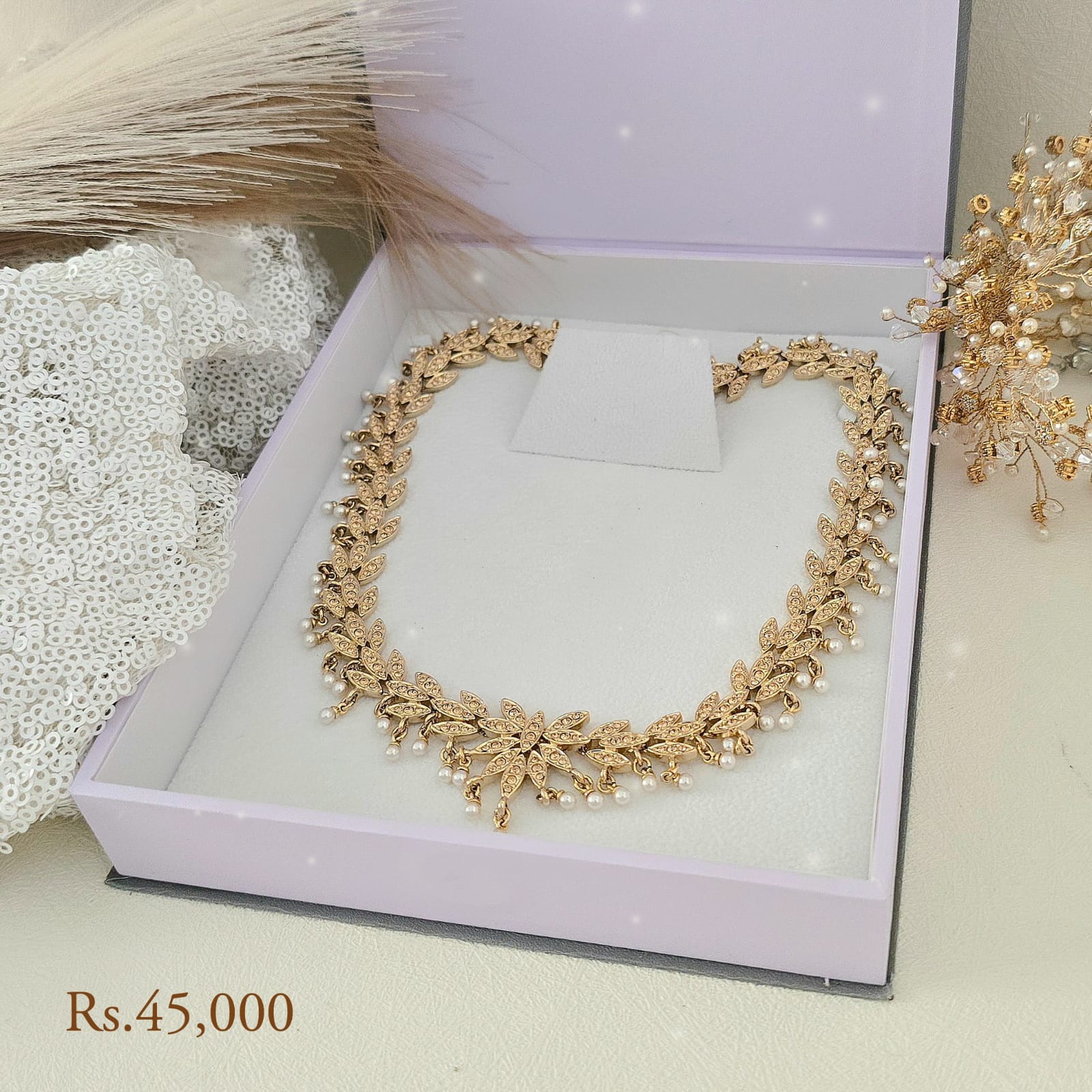 Pearl Bloom Stone Leaf Necklace - Image 3