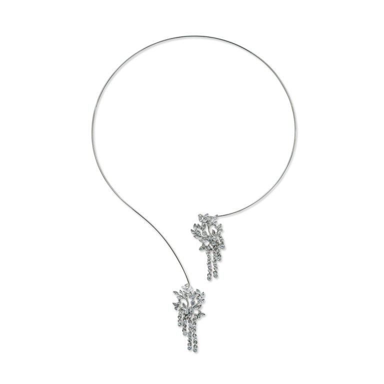 Stone Leaf Tassel Front Open Necklace