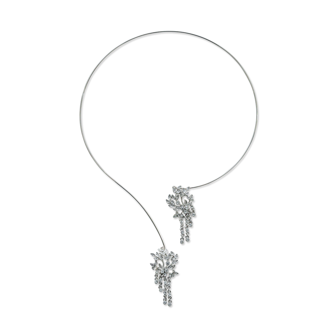 Stone Leaf Tassel Front Open Necklace